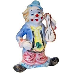 Ceramic Clown Figurine 4" Violin Heart Cheeks Cake Topper Figure Porcelain Vtg